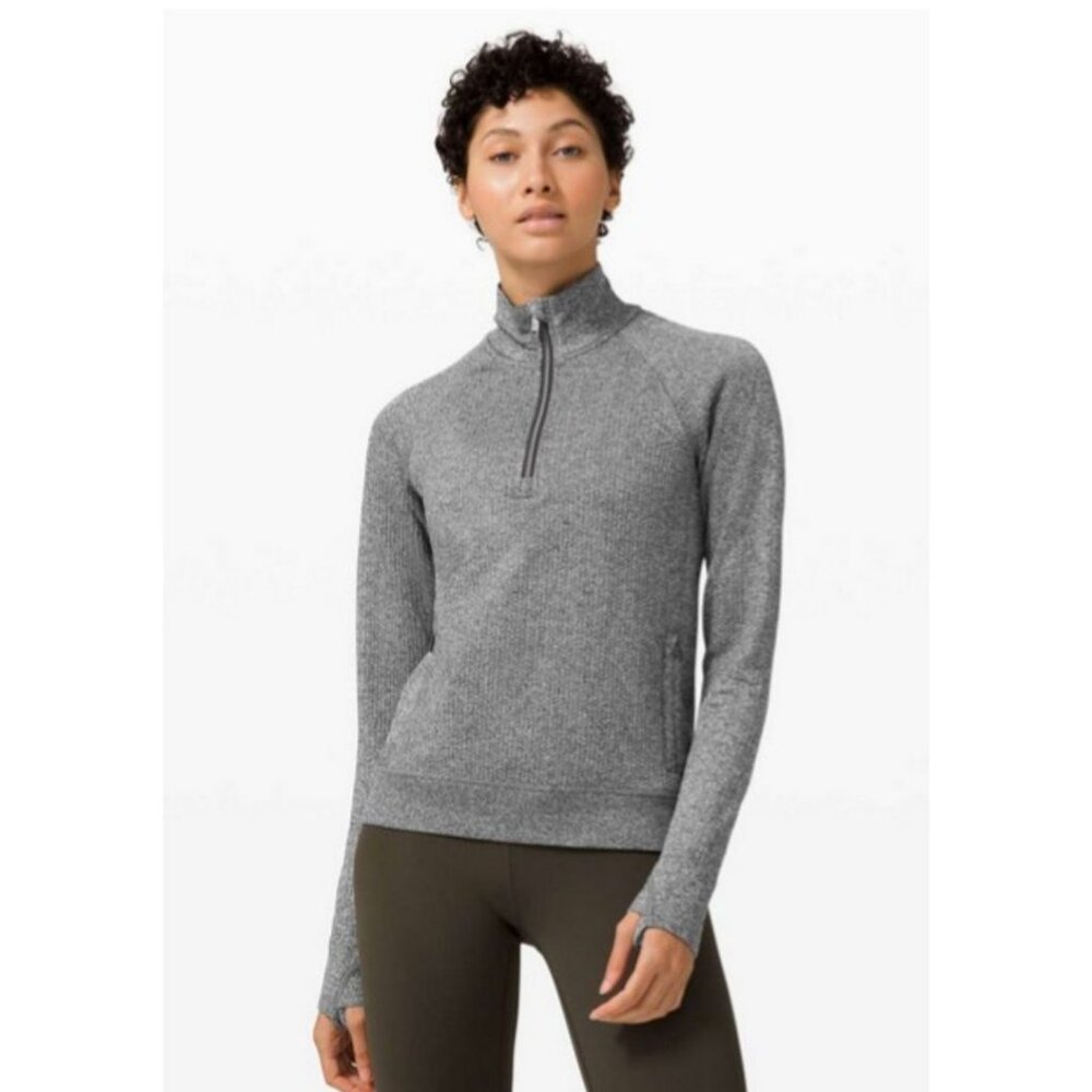 Lululemon Engineered Warmth Half Zip Graphite Grey White Size 10 Merino Wool